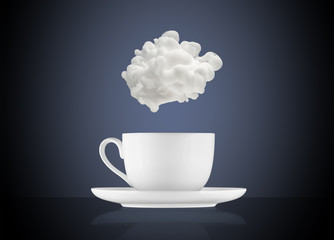 white cloud above a coffee cup on blue background