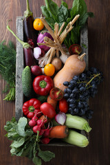 Fresh vegetables in wood crate