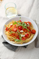 Spaghetti with sauce in bowl