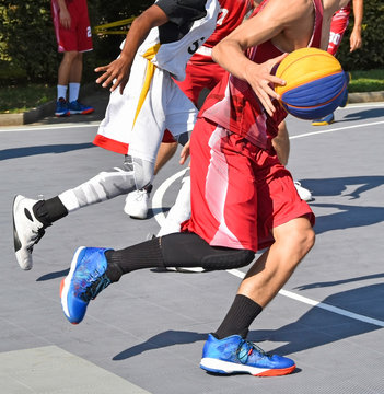 Basketball players outdoors