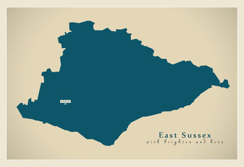Modern Map - East Sussex county with brighton and hove UK