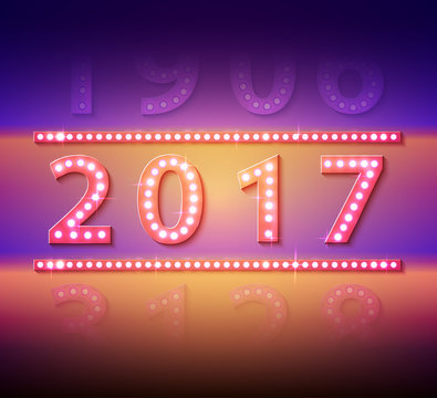 the 2017 new year symbol with light bulbs