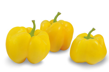 Three Yellow peppers isolated on white background 