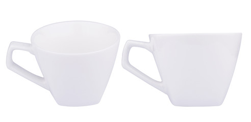 Empty white coffee porcelain cups isolated on white