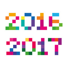 Vector stylized inscription 2017 New Year full-color pixels