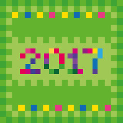 Vector stylized inscription 2017 New Year full-color pixels