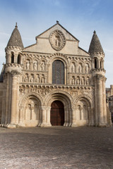 Fototapeta na wymiar Exterior of Notre Dame la Grande church in Poitiers, detail of f