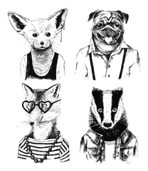 Foto op Canvas Hand drawn dressed up badger in hipster style © Marina Gorskaya