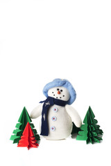 Snowman doll as christmas decoration isolated on white background