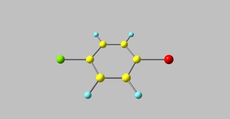 1-Bromo-4-chlorobenzene molecular structure isolated on grey