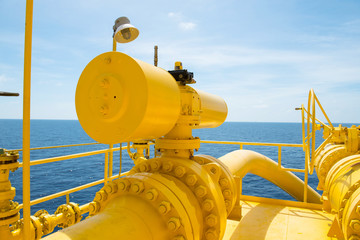Pipeline production and valve for oil and gas production process, Pipeline construction on offshore platform, Wellhead platform offshore oil and gas industry.