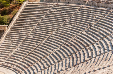 Ancient theater Epidaurus, Argolida, Greece close-up on rows