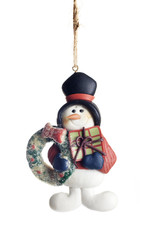 Snowman doll as christmas decoration isolated on white background