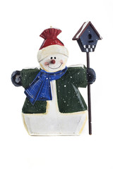 Snowman doll as christmas decoration isolated on white background