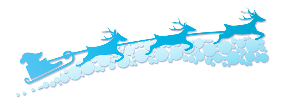 Santa Claus is flying in a sleigh pulled by reindeer, vector design element