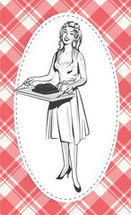 Retro housewife with food vector image