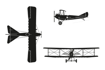 Silhouette of military retro airplane on a white background. Vin © shaineast