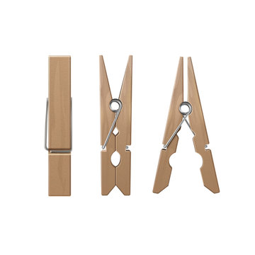 Set of Wooden Clothespins Pegs Front Side View on Background