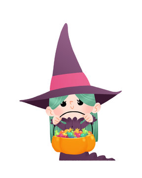 Ni&ntilde;a con disfraz de bruja en Halloween