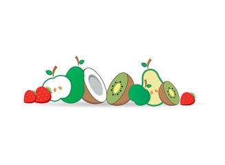 Juicy fruit and berries vector illustration isolated on white. Flat style