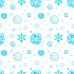 Seamless pattern with watercolor Christmas snowflakes