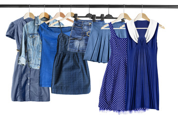 Blue clothes on clothes rack