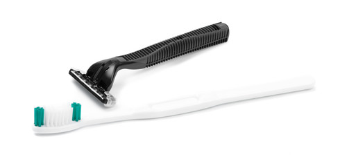 black shaver and toothbrush