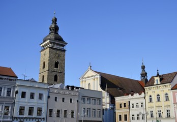 Fototapeta na wymiar Architecture from Ceske Budejovice with blue sky
