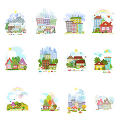 big collection of isolated towns and villages in different seaso