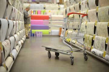 Shopping cart in shop wallpaper, shallow dof