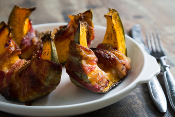 Baked pumpkin with bacon