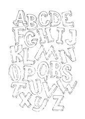 Bold black 3d alphabet set, vector illustration, isolated on white background. Letters sequence from A to Z, handwritten with brush and ink. English font for creative lettering and education.