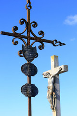 Fototapeta na wymiar Croix en fer forgé. Jésus-Christ sur la croix.