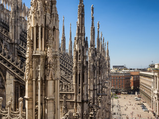 Fototapeta na wymiar Duomo cathedral in Milan, detail from the top