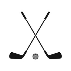 Two crossed golf clubs and ball icon in simple style on a white background vector illustration