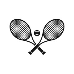 Crossed tennis rackets and ball icon in simple style on a white background vector illustration