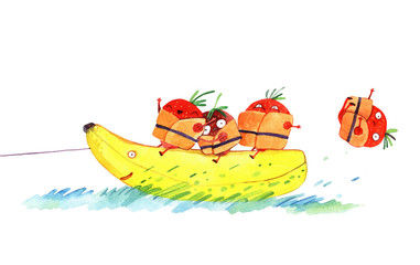watercolor strawberry on banana
