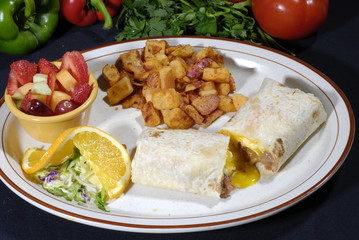 Breakfast Burrito potato and fruit