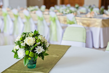 Beautiful flowers on table in wedding day