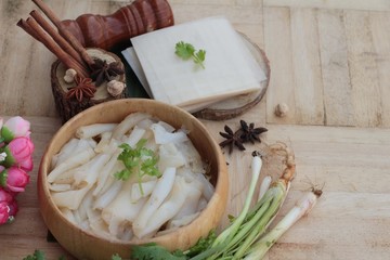 Noodle roll soup with pork ,chinese food