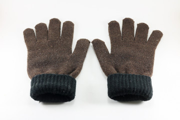 close up brown glove on white isolated.