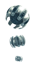 3D illustrations of a drone in three images adjusted for perspective, for science fiction     backgrounds or interstellar deep space travel with the clipping path included in the file © 3000ad
