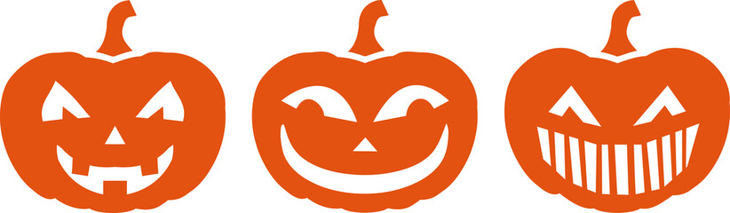 Three pumpkins with face in a row
