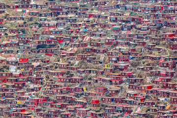 Top view monastery at Larung gar (Buddhist Academy), Sichuan, China