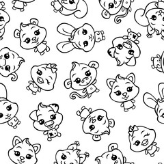 vector doodle pets seamless pattern