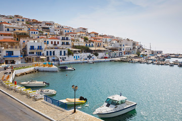 Batsi village on the coast of Andros island in Greece.