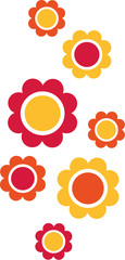 Retro flower blossoms in red and yellow