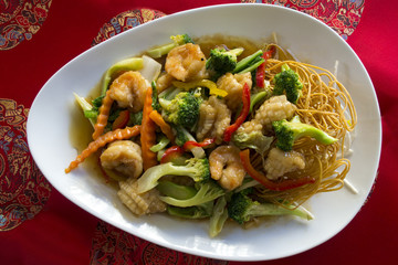 Fried noodles , with shrimps 