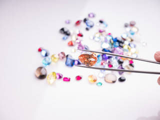Jewel or gems on White shine color, Collection of many different natural gemstones 
amethyst,...