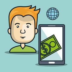 avatar man and smartphone technology device with shopping online icon set. colorful design. vector illustration